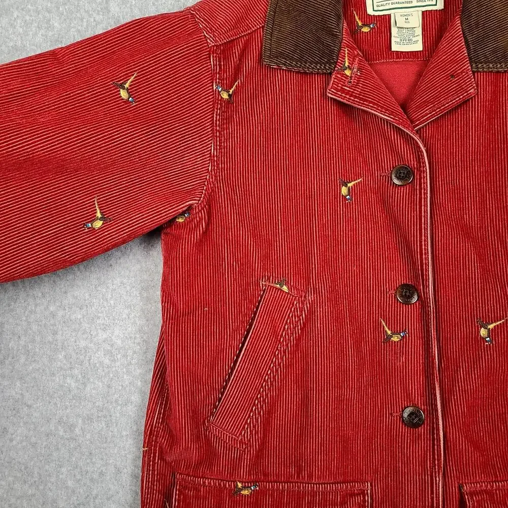 LL Bean Vintage Archive Red Corduroy Pheasant Barn Jacket Coat Women’s Medium - Picture 7 of 16
